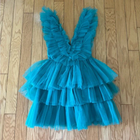 Gorgeous bright teal tulle party dress - Picture 2 of 6